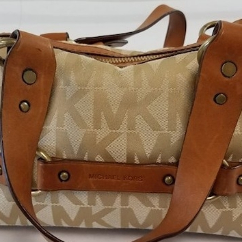 MK Michael Kors kakhi monogram tan leather
